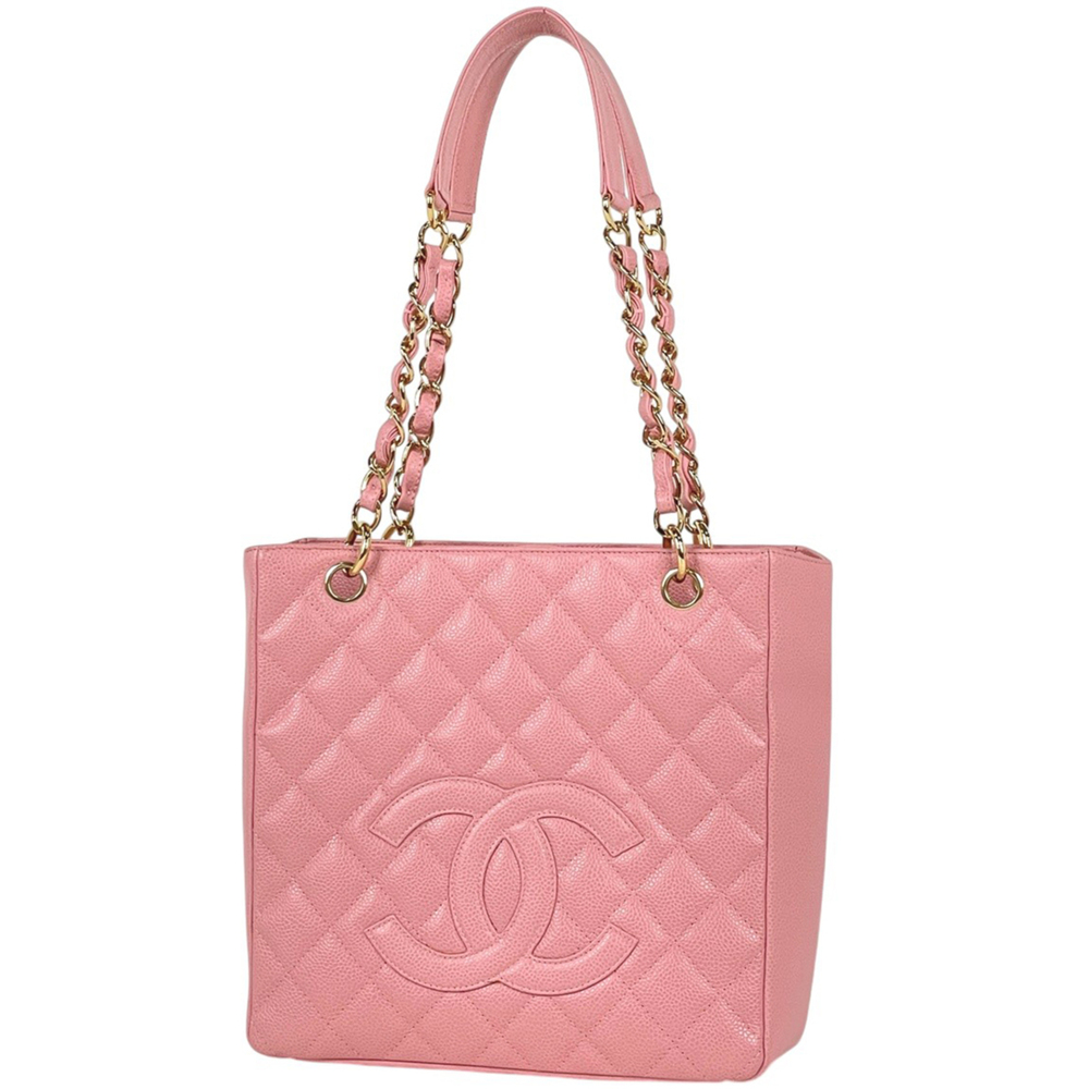 Chanel Coco Mark Chain Tote Bag Matelassé PST Caviar Skin Pink A50994 Women's